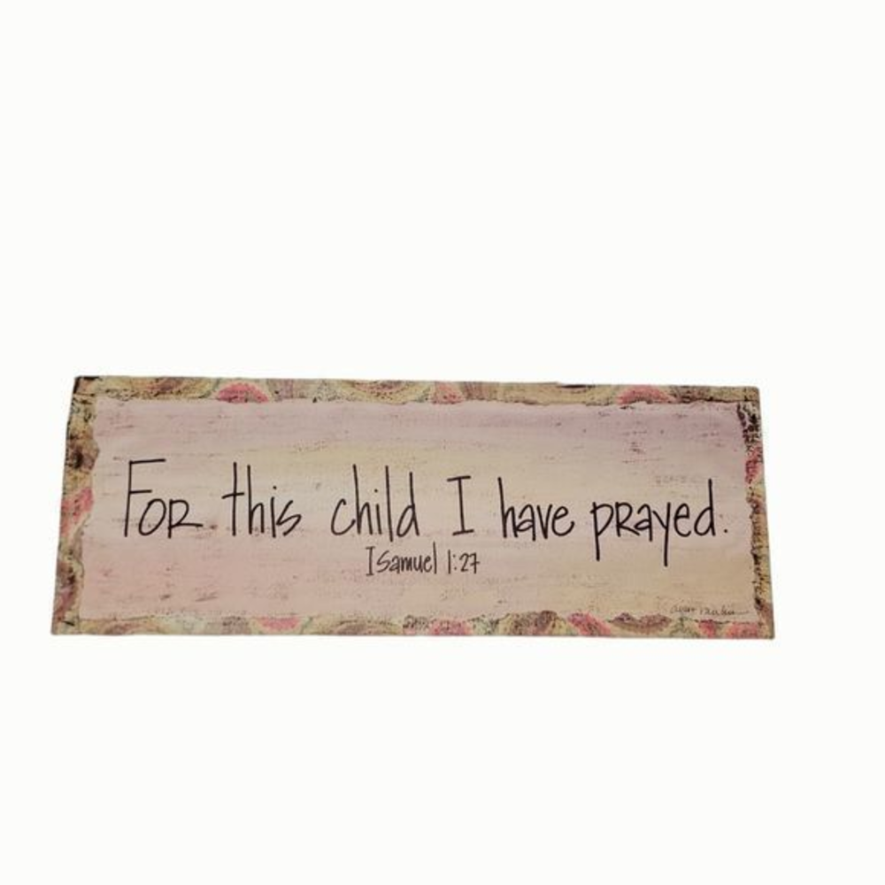 Canvas Art Picture " For‎ this child I have Prayed" Nursery Decor Pink NWT